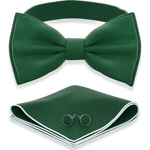 Adam Young Men's Bow Ties with Handkerchief & Cufflinks Pre-Tied Style Green